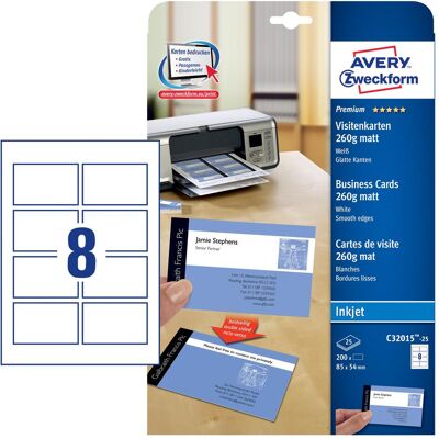 Avery Carta, Biglietti da visita premium (A4, 200 lamelle) Avery Carta, Biglietti da visita premium (A4, 200 lamelle)