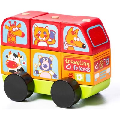 Cubika Mini Bus Happy Animals figura di legno di ordinamento Cubika Mini Bus Happy Animals figura di legno di ordinamento