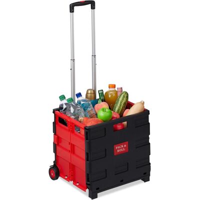 Relaxdays, Borsa + Trolley da spesa, Carrello Portaspesa Pieghevole,Manico Telescopico, Rosso Relaxdays, Borsa + Trolley da spesa, Carrello Portaspesa Pieghevole,Manico Telescopico, Rosso