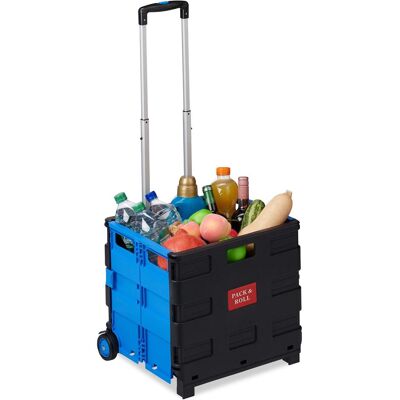 Relaxdays, Borsa + Trolley da spesa, Carrello Portaspesa Pieghevole,Manico Telescopico, Blu Relaxdays, Borsa + Trolley da spesa, Carrello Portaspesa Pieghevole,Manico Telescopico, Blu