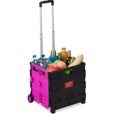 Relaxdays, Borsa + Trolley da spesa, Carrello Portaspesa Pieghevole,Manico Telescopico, Pink Relaxdays, Borsa + Trolley da spesa, Carrello Portaspesa Pieghevole,Manico Telescopico, Pink