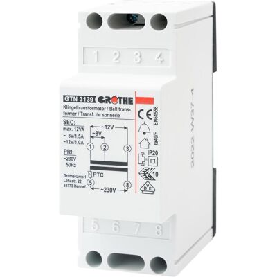 Trasformatore campanello Grothe 14039 - 8V/12V AC, 1.5A Trasformatore campanello Grothe 14039 - 8V/12V AC, 1.5A