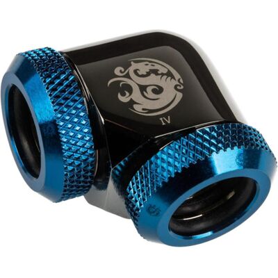 Bitspower Adattatore 90 gradi 12mm AD hardtube a 12mm AD hardtube - nero lucido/blu, Raccordo per raffreddamento, Blu, Nero Bitspower Adattatore 90 gradi 12mm AD hardtube a 12mm AD hardtube - nero lucido/blu, Raccordo per raffreddamento, Blu, Nero