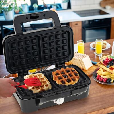 Costway Grill panini press e tostapane con piastre antiaderenti rimovibili con spie indicatrici, Set 3 in 1 ferro da stiro per waffle Nero Costway Grill panini press e tostapane con piastre antiaderenti rimovibili con spie indicatrici, Set 3 in 1 ferro da stiro per waffle Nero