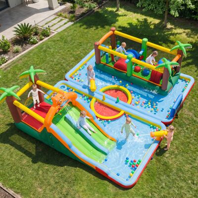 Costway Castello gonfiabile per bambini 9 in 1 parco acquatico con 2 scivoli muro arrampicante gioco dell'anello, Castello gonfiabile per bmbini 3-12 anni Costway Castello gonfiabile per bambini 9 in 1 parco acquatico con 2 scivoli muro arrampicante gioco dell'anello, Castello gonfiabile per bmbini 3-12 anni