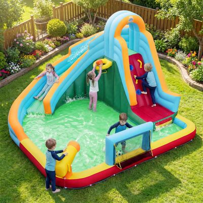 Costway Scivolo gonfiabile d'acqua con castello giochi integrati per bambini 3-12 anni, Castello gonfiabile senza soffiatore Costway Scivolo gonfiabile d'acqua con castello giochi integrati per bambini 3-12 anni, Castello gonfiabile senza soffiatore