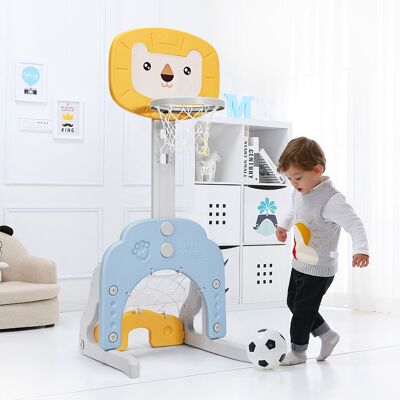 Costway Canestro da basket 3 in 1 con 5 altezze regolabili, Canestro da basket e gioco del golf per bambini Giallo Costway Canestro da basket 3 in 1 con 5 altezze regolabili, Canestro da basket e gioco del golf per bambini Giallo
