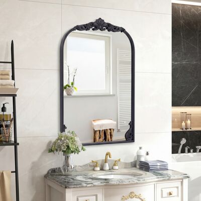 Costway Specchio da parete ad arco barocco ornato con cornice in metallo, Specchio da parete 76 x 51 cm Nero Costway Specchio da parete ad arco barocco ornato con cornice in metallo, Specchio da parete 76 x 51 cm Nero