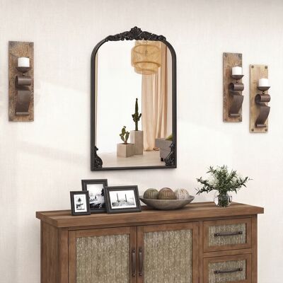 Costway Specchio da parete ad arco barocco ornato con cornice in metallo, Specchio da parete 90 x 61 cm Nero Costway Specchio da parete ad arco barocco ornato con cornice in metallo, Specchio da parete 90 x 61 cm Nero