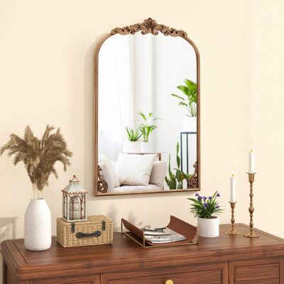 Costway Specchio da parete ad arco barocco ornato con cornice in metallo, Specchio da parete vintage ed antico 76 x 51 cm Costway Specchio da parete ad arco barocco ornato con cornice in metallo, Specchio da parete vintage ed antico 76 x 51 cm