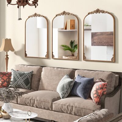 Costway Specchio da parete ad arco barocco ornato con cornice in metallo, Specchio da parete vintage ed antico 90 x 61 cm Costway Specchio da parete ad arco barocco ornato con cornice in metallo, Specchio da parete vintage ed antico 90 x 61 cm