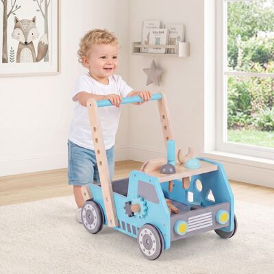 Costway Girello in legno con centro attività e spazio di stoccaggio velocità regolabile, Carrello primi passi per bambini 3+ anni Blu Costway Girello in legno con centro attività e spazio di stoccaggio velocità regolabile, Carrello primi passi per bambini 3+ anni Blu