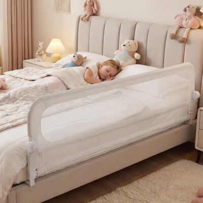 Costway Sbarra letto pieghevole per bambini con copertura in tessuto oxford, Sbarra protettiva rimovibile e base robusta a u 198 cm Bianco Costway Sbarra letto pieghevole per bambini con copertura in tessuto oxford, Sbarra protettiva rimovibile e base robusta a u 198 cm Bianco