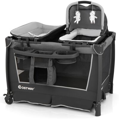 Costway Lettino viaggio 5 in 1 pieghevole culla removibile fasciatoio materasso, Box bambini ripiano portaoggetti ruote bloccabili neonati Grigio Costway Lettino viaggio 5 in 1 pieghevole culla removibile fasciatoio materasso, Box bambini ripiano portaoggetti ruote bloccabili neonati Grigio