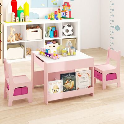 Costway Set tavolo attività in legno con piano doppia faccia e librerie laterali, Set tavolo mobili salvaspazio per disegnare Rosa Costway Set tavolo attività in legno con piano doppia faccia e librerie laterali, Set tavolo mobili salvaspazio per disegnare Rosa