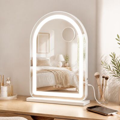 Costway Specchio da bagno con luci e ingrandimento 10x, Specchio da trucco per parete e tavolo con 3 colori e luminosità regolabili 40 x 12 x 55 cm Costway Specchio da bagno con luci e ingrandimento 10x, Specchio da trucco per parete e tavolo con 3 colori e luminosità regolabili 40 x 12 x 55 cm