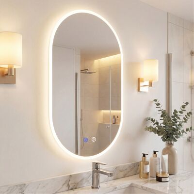 Costway Specchio illuminato parete bagno infrangibile temperatura colore dimmerabile 3 tonalità, Specchio anti-appannamento vetro temperato Costway Specchio illuminato parete bagno infrangibile temperatura colore dimmerabile 3 tonalità, Specchio anti-appannamento vetro temperato