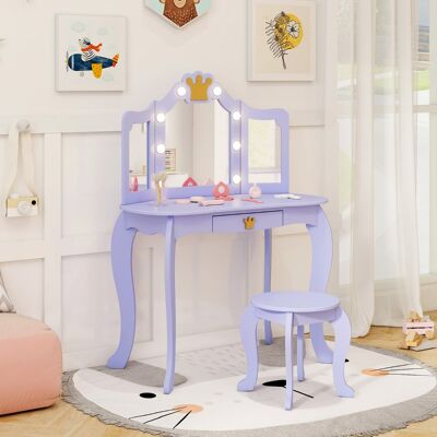 Costway Set da trucco per bambini con specchio illuminato, Set da trucco con tavolo e sedia con specchio Viola Costway Set da trucco per bambini con specchio illuminato, Set da trucco con tavolo e sedia con specchio Viola