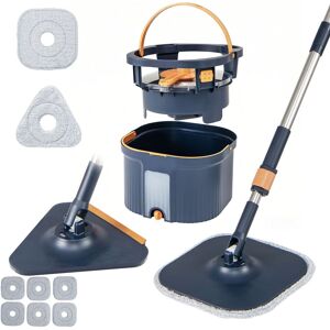 Costway Teste mocio quadrata e triangolare con strizzatura automatica, Sistema di separazione con 9 panni in microfibra Blu scuro Costway Teste mocio quadrata e triangolare con strizzatura automatica, Sistema di separazione con 9 panni in microfibra Blu scuro