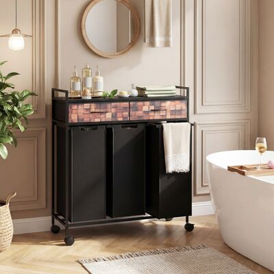 Costway Carrello per lavanderia a 3 sezioni da 135l con 2 cassetti in tessuto, Cesta portabiancheria in tessuto oxford per bagno soggiorno Nero Costway Carrello per lavanderia a 3 sezioni da 135l con 2 cassetti in tessuto, Cesta portabiancheria in tessuto oxford per bagno soggiorno Nero