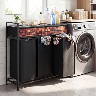 Costway Cesto biancheria sporca 144 l a 3 scomparti con 2 cassetti, Cesta per bucati per bagno lavanderia 92,5 x 33 x 93,5 cm Nero Costway Cesto biancheria sporca 144 l a 3 scomparti con 2 cassetti, Cesta per bucati per bagno lavanderia 92,5 x 33 x 93,5 cm Nero