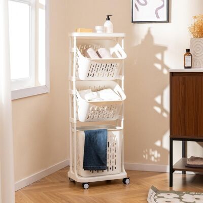Costway Carrello per lavanderia a 3 ripiani con 4 ruote girevoli 3 cestini, Organizzatore per separare il bucato per bagno Bianco Costway Carrello per lavanderia a 3 ripiani con 4 ruote girevoli 3 cestini, Organizzatore per separare il bucato per bagno Bianco