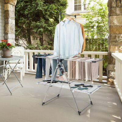 Costway Stendibiancheria pieghevole con barra alta per appendere ala regolabile in altezza, Stendino in acciaio 138x63x182cm Costway Stendibiancheria pieghevole con barra alta per appendere ala regolabile in altezza, Stendino in acciaio 138x63x182cm