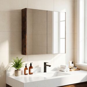 Costway Armadietto da bagno a 2 livelli con specchio salvaspazio in legno, Mobiletto da parete per camera da letto ingresso Marrone Costway Armadietto da bagno a 2 livelli con specchio salvaspazio in legno, Mobiletto da parete per camera da letto ingresso Marrone