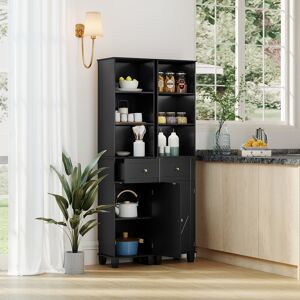 Costway Mobile bagno alto mobiletto stretto da pavimento con 3 ripiani aperti, Mobile unità di stoccaggio indipendente Nero Costway Mobile bagno alto mobiletto stretto da pavimento con 3 ripiani aperti, Mobile unità di stoccaggio indipendente Nero