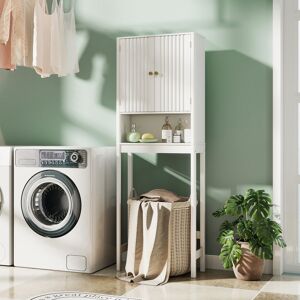 Costway Mobile portaoggetti wc ante scanalate ripiano regolabile barra inferiore, Organizer bagno alto indipendente salvaspazio Bianco Costway Mobile portaoggetti wc ante scanalate ripiano regolabile barra inferiore, Organizer bagno alto indipendente salvaspazio Bianco