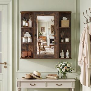 Costway Mobiletto a specchio in legno con anta e 6 scomparti aperti, Armadietto salvaspazio da parete per bagno soggiorno camera 66x16,5x63 cm Marrone Costway Mobiletto a specchio in legno con anta e 6 scomparti aperti, Armadietto salvaspazio da parete per bagno soggiorno camera 66x16,5x63 cm Marrone