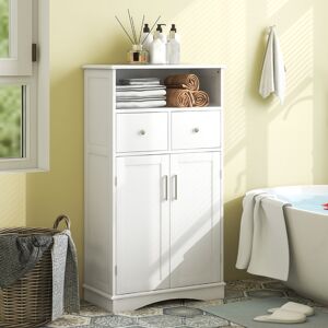 Costway Mobile per bagno con 2 porte 2 cassetti e 2 ripiani regolabili, Organizzatore da pavimento 60x30x108cm Bianco Costway Mobile per bagno con 2 porte 2 cassetti e 2 ripiani regolabili, Organizzatore da pavimento 60x30x108cm Bianco