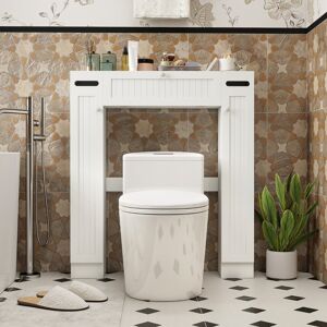 Costway Organizzatore da bagno con portarotoli porta con apertura a ribalta, Armadietto da toilette con ripiani per lavanderia Bianco Costway Organizzatore da bagno con portarotoli porta con apertura a ribalta, Armadietto da toilette con ripiani per lavanderia Bianco