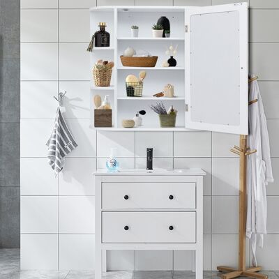 Costway Armadietto a specchio pensile da bagno Mobile da parete con ante 65x17x63cm Bianco Costway Armadietto a specchio pensile da bagno Mobile da parete con ante 65x17x63cm Bianco