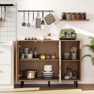 Costway Buffet cucina credenza moderna legno 2 ante 2 scomparti aperti, Buffet consolle sala pranzo ripiani regolabili gambe metallo 106x38x80cm Naturale Costway Buffet cucina credenza moderna legno 2 ante 2 scomparti aperti, Buffet consolle sala pranzo ripiani regolabili gambe metallo 106x38x80cm Naturale