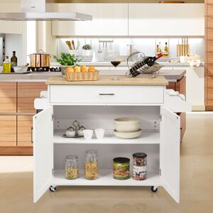 Costway Isola da cucina con mensola regolabile in 3 posizioni, Carrello da cucina con ruote di gomma Bianco Costway Isola da cucina con mensola regolabile in 3 posizioni, Carrello da cucina con ruote di gomma Bianco