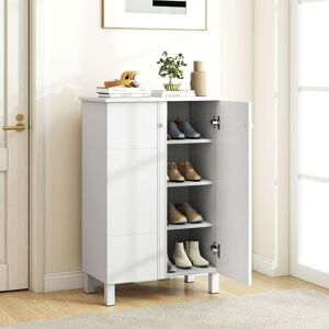 Costway Mobile porta scarpe in legno stile rustico per ingresso, Organizer scarpe con 4 mensole rimovibili e 2 ante Costway Mobile porta scarpe in legno stile rustico per ingresso, Organizer scarpe con 4 mensole rimovibili e 2 ante