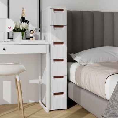 Costway Mobiletto stretto con ruote, Carrello e organizzatore slim con 6 cassetti per spazi piccoli Bianco Costway Mobiletto stretto con ruote, Carrello e organizzatore slim con 6 cassetti per spazi piccoli Bianco