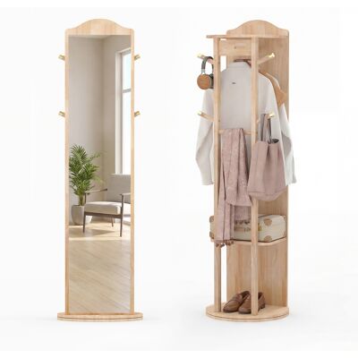 Costway Appendiabiti girevole a 360° con specchio intero terra ripiani e ganci, Mobile ingresso soggiorno camera guardaroba con design pratico 36 x 154 cm Costway Appendiabiti girevole a 360° con specchio intero terra ripiani e ganci, Mobile ingresso soggiorno camera guardaroba con design pratico 36 x 154 cm
