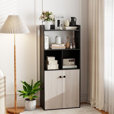 Costway Armadio da 5 ripiani in legno con 2 ripiani aperti 2 scomparti, Libreria alta 140 cm con ante per camera soggiorno studio Marrone Costway Armadio da 5 ripiani in legno con 2 ripiani aperti 2 scomparti, Libreria alta 140 cm con ante per camera soggiorno studio Marrone