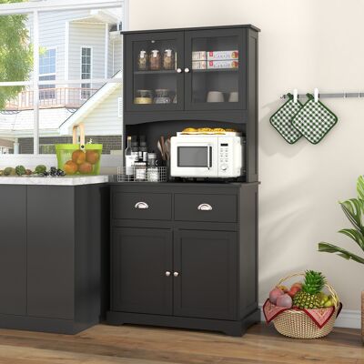 Costway Buffet da cucina da 170cm con mobiletto 4 ante con vetrine in vetro temperato e 3 ripiani regolabili, Credenza autoportante Nero Costway Buffet da cucina da 170cm con mobiletto 4 ante con vetrine in vetro temperato e 3 ripiani regolabili, Credenza autoportante Nero