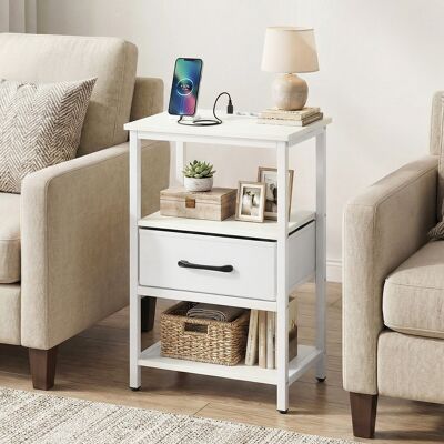 Costway Comodino moderno con stazione di ricarica struttura in metallo, Cassetto tessuto ripiani aperti per camera da letto soggiorno spazi ridotti Bianco Costway Comodino moderno con stazione di ricarica struttura in metallo, Cassetto tessuto ripiani aperti per camera da letto soggiorno spazi ridotti Bianco