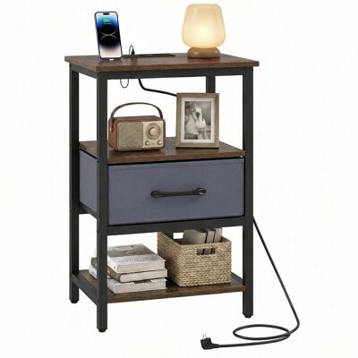 Costway Comodino moderno con stazione di ricarica struttura in metallo, Cassetto tessuto ripiani aperti per camera da letto soggiorno spazi ridotti Marrone Costway Comodino moderno con stazione di ricarica struttura in metallo, Cassetto tessuto ripiani aperti per camera da letto soggiorno spazi ridotti Marrone