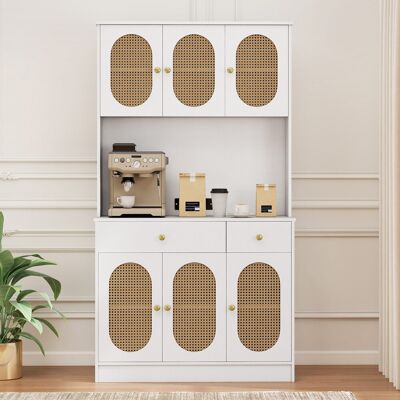 Costway Credenza boho soggiorno 6 ante rattan 2 cassetti vetrina dispensa, Credenza metallo indipendente 180cm Bianco Costway Credenza boho soggiorno 6 ante rattan 2 cassetti vetrina dispensa, Credenza metallo indipendente 180cm Bianco