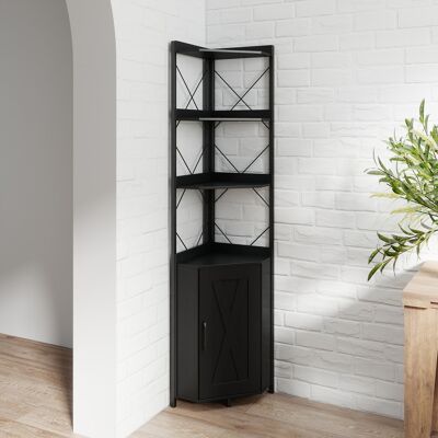 Costway Mensola ad angolo con spazio di archiviazione con paraspigoli anticaduta, Mensola ad angolo Nero Costway Mensola ad angolo con spazio di archiviazione con paraspigoli anticaduta, Mensola ad angolo Nero