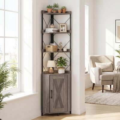 Costway Mensola ad angolo con spazio di archiviazione con paraspigoli anticaduta, Mensola ad angolo Grigio Costway Mensola ad angolo con spazio di archiviazione con paraspigoli anticaduta, Mensola ad angolo Grigio