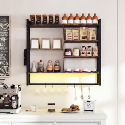 Costway Mensole da parete a 6 livelli con luci LED controllo remoto e APP, Scaffale con 8 ganci S e tasca laterale per cucina salotto sala da pranzo 107 cm Ne Costway Mensole da parete a 6 livelli con luci LED controllo remoto e APP, Scaffale con 8 ganci S e tasca laterale per cucina salotto sala da pranzo 107 cm Ne