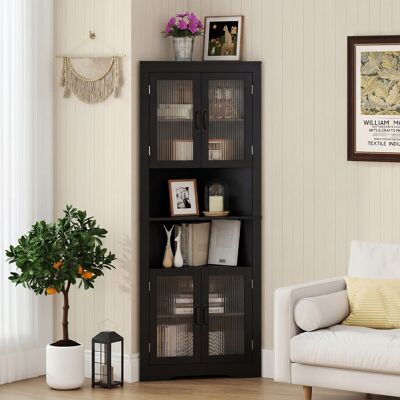 Costway Mobile buffet triangolare salvaspazio in vetro temperato per cucina, Armadio angolare alto 171cm Nero Costway Mobile buffet triangolare salvaspazio in vetro temperato per cucina, Armadio angolare alto 171cm Nero