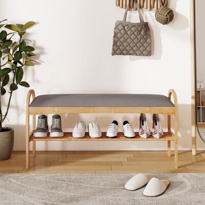 Costway Panca porta scarpe con cuscino scaffale in bambù ripiano 100,5x31x51 cm per ingresso corridoio, Panca imbottita per soggiorno camera da letto Costway Panca porta scarpe con cuscino scaffale in bambù ripiano 100,5x31x51 cm per ingresso corridoio, Panca imbottita per soggiorno camera da letto
