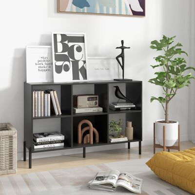 Costway Scaffale a 6 cubi con gambe metalliche ripiani regolabili in 5 posizioni, Libreria aperta in legno Nero Costway Scaffale a 6 cubi con gambe metalliche ripiani regolabili in 5 posizioni, Libreria aperta in legno Nero